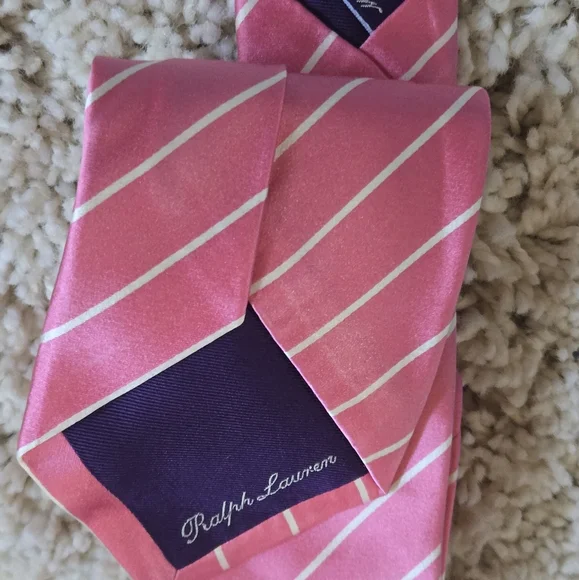 Ralph Lauren Purple Label Men's Pink & White Striped Silk Tie Made in Italy